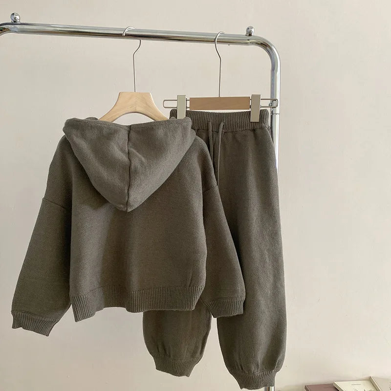 Knit Hoodie Set — 2-Piece Sweater + Wide-Leg Pants (Fall/Winter)