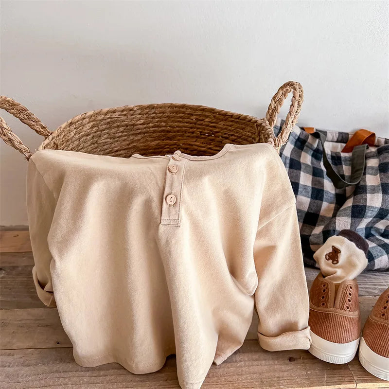 Kids Letter Print Cotton T-Shirt – Long Sleeve Casual Top