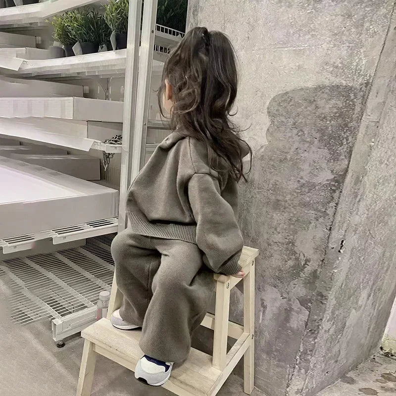 Knit Hoodie Set — 2-Piece Sweater + Wide-Leg Pants (Fall/Winter)