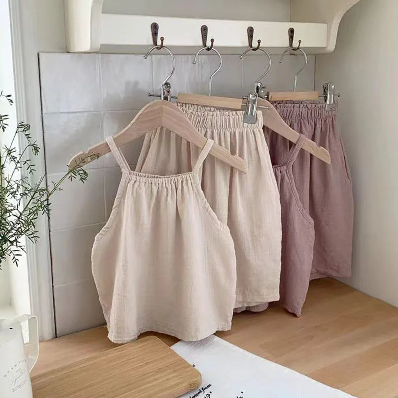 Baby Girl Summer Cotton Linen 2-Piece Set – Top & Wide-Leg Pants