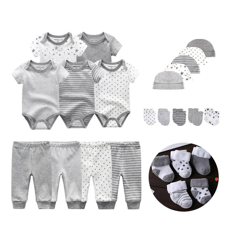 24-Piece Newborn Essentials Set – Cotton Clothing, Hats & Socks
