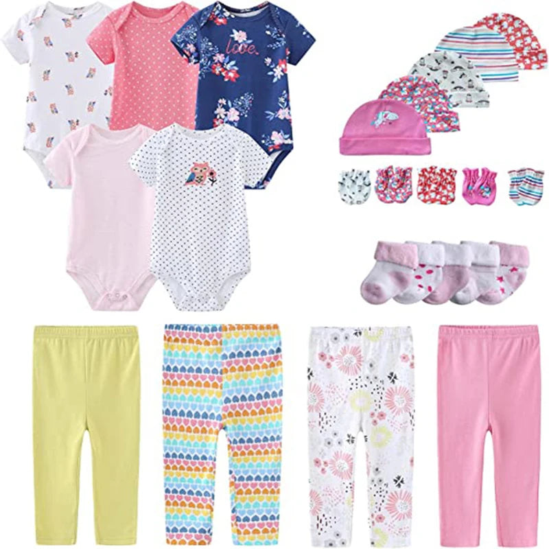 24-Piece Newborn Essentials Set – Cotton Clothing, Hats & Socks
