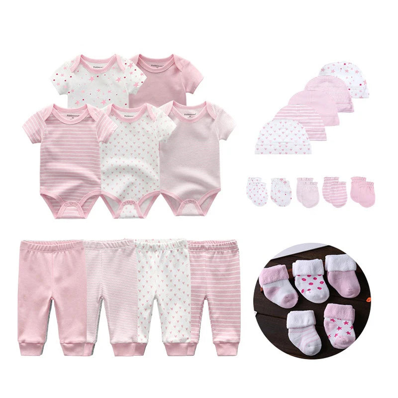 24-Piece Newborn Essentials Set – Cotton Clothing, Hats & Socks