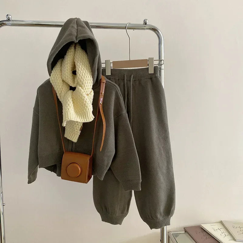 Knit Hoodie Set — 2-Piece Sweater + Wide-Leg Pants (Fall/Winter)