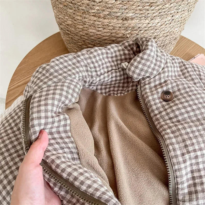 Girls Plaid Winter Parka – Fleece Lined Warm Coat