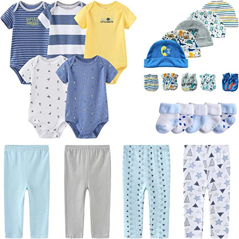 24-Piece Newborn Essentials Set – Cotton Clothing, Hats & Socks