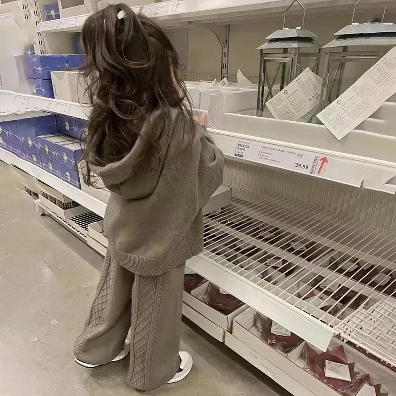 Knit Hoodie Set — 2-Piece Sweater + Wide-Leg Pants (Fall/Winter)