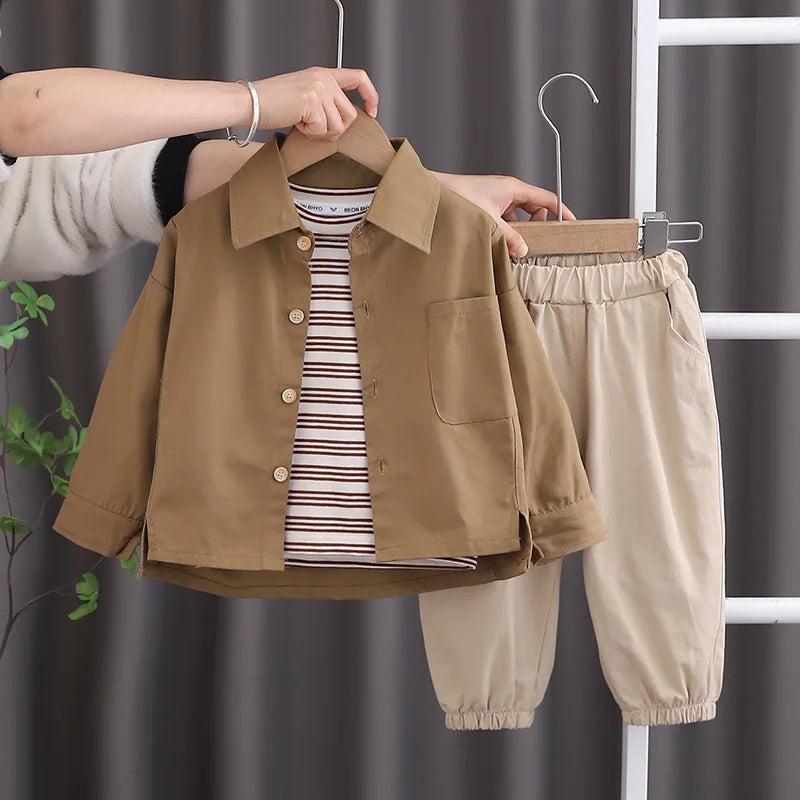 3-Piece Baby Boy Outfit Set – Long Sleeve Top, T-Shirt & Pants