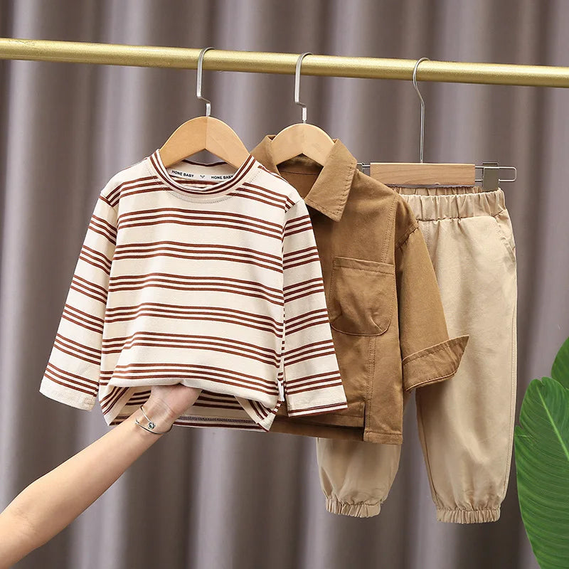 3-Piece Baby Boy Outfit Set – Long Sleeve Top, T-Shirt & Pants