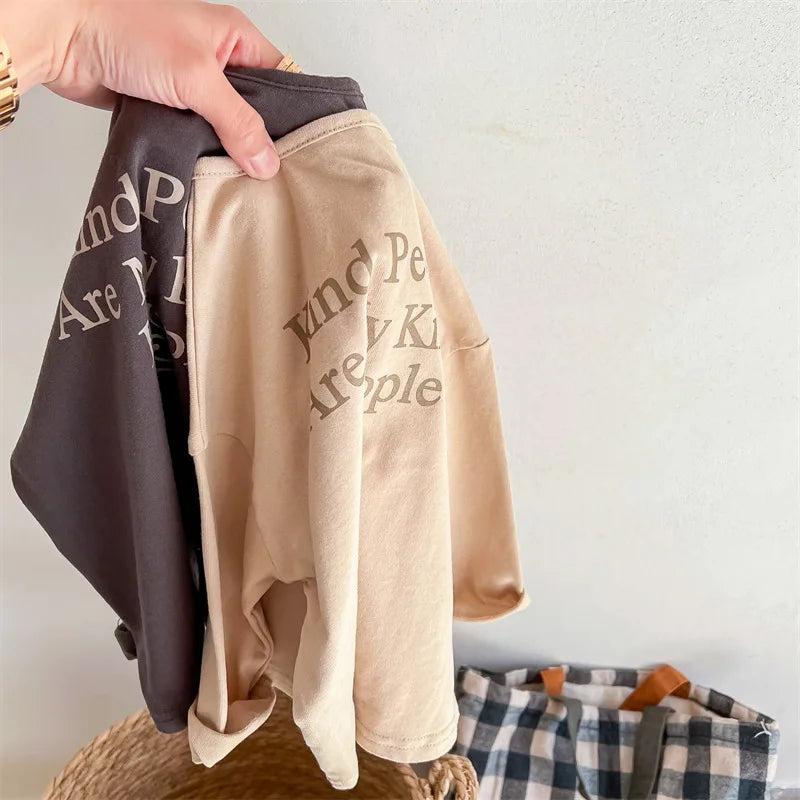 Kids Letter Print Cotton T-Shirt – Long Sleeve Casual Top