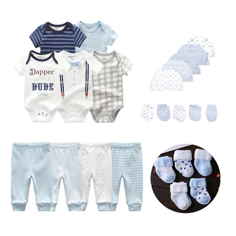 24-Piece Newborn Essentials Set – Cotton Clothing, Hats & Socks
