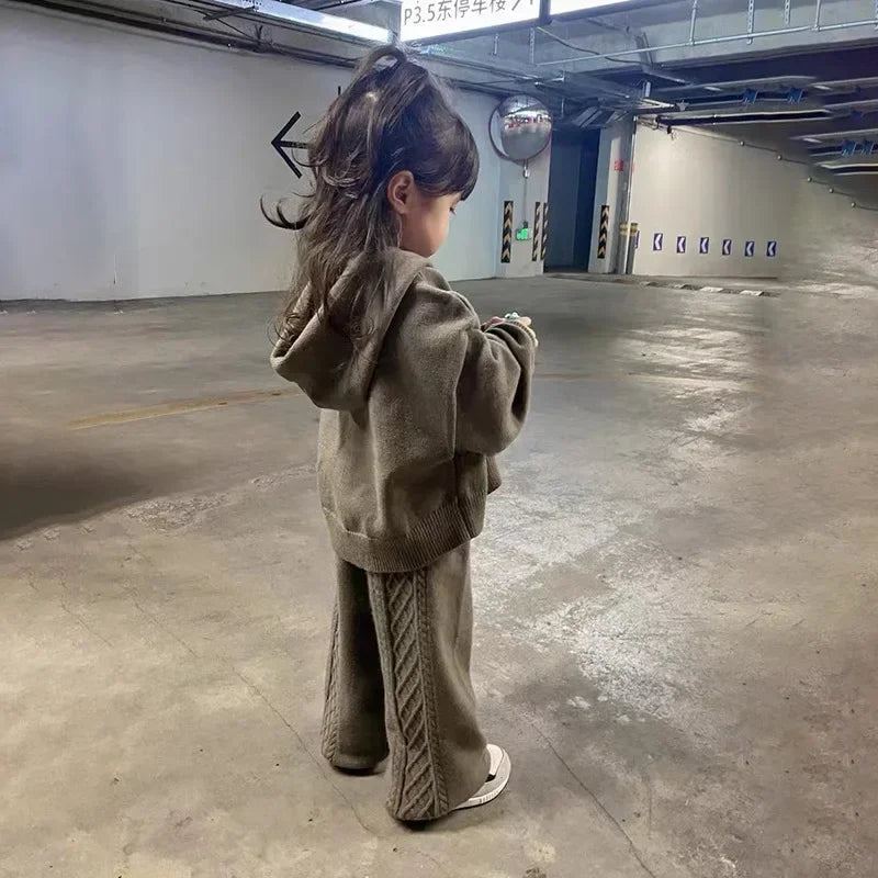 Knit Hoodie Set — 2-Piece Sweater + Wide-Leg Pants (Fall/Winter)