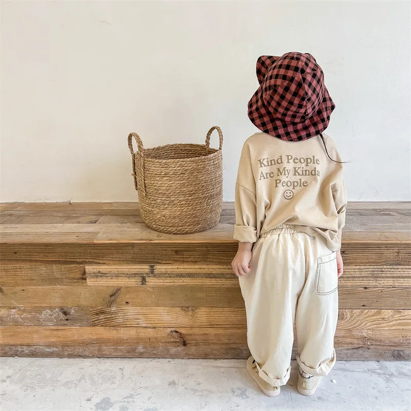 Kids Letter Print Cotton T-Shirt – Long Sleeve Casual Top