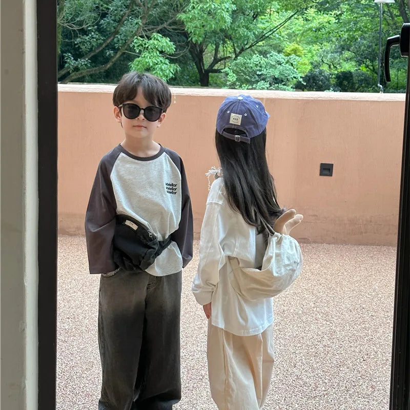 Kids Cartoon Letters Cotton T-Shirt – Long Sleeve O-Neck Top