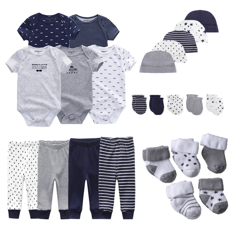 24-Piece Newborn Essentials Set – Cotton Clothing, Hats & Socks