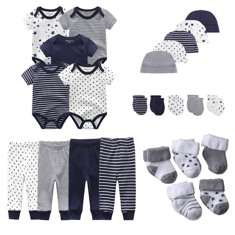 24-Piece Newborn Essentials Set – Cotton Clothing, Hats & Socks